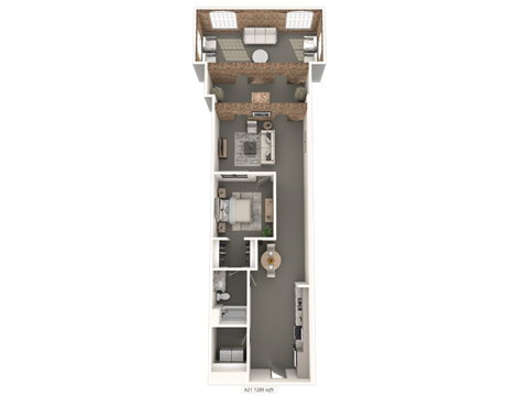 a floor plan of a one bedroom apartment with sunroom at converse mill lofts in Spartanburg, SC